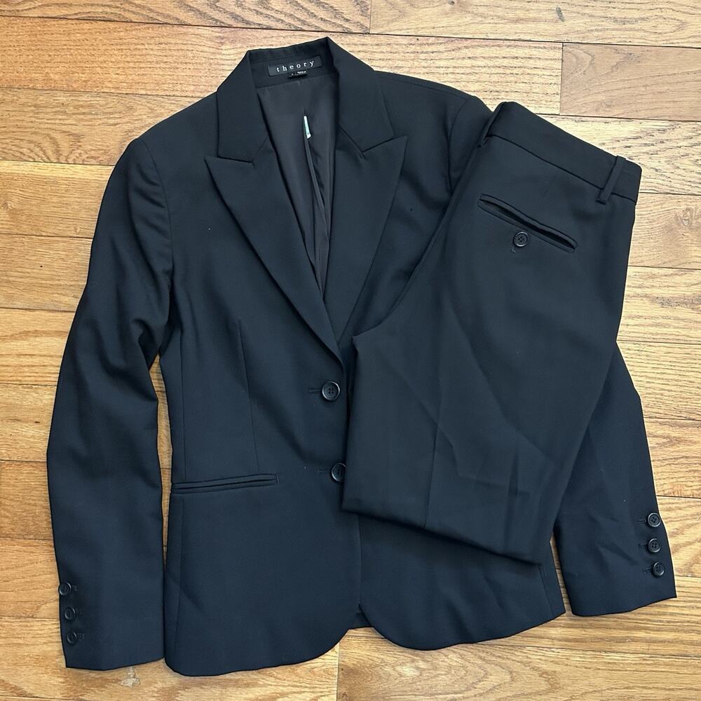 Theory Nichelle Broadway Black Wool Stretch Suit Set Jacket And Pants 0